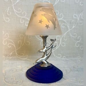 Vintage Dual Ocean Dolphin Tealight Holder Cobalt Blue MCM Glass Base